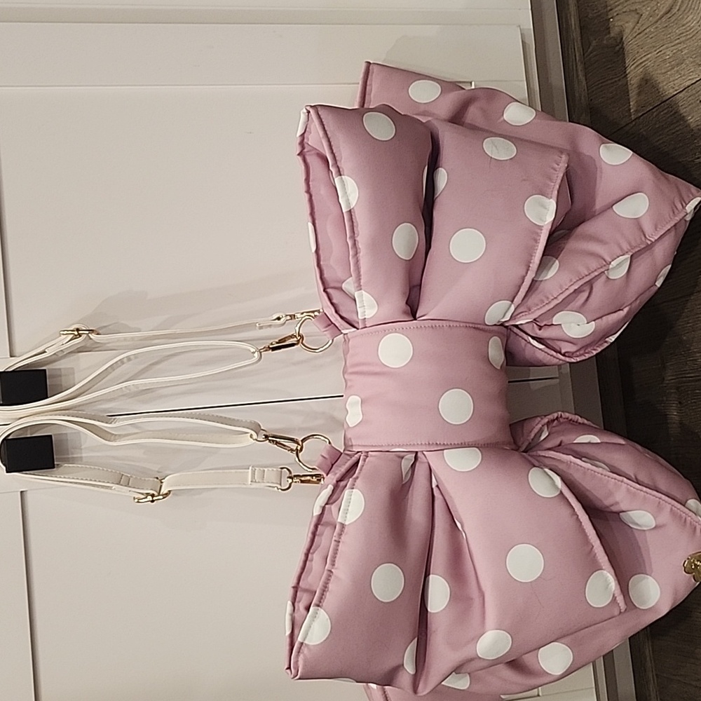 Gigantic pink polka dots bow backpack